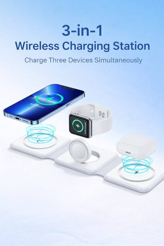 3 in 1 Magnetic Foldable MagSafe Wireless Charger for iPhone 16 to 12 Series